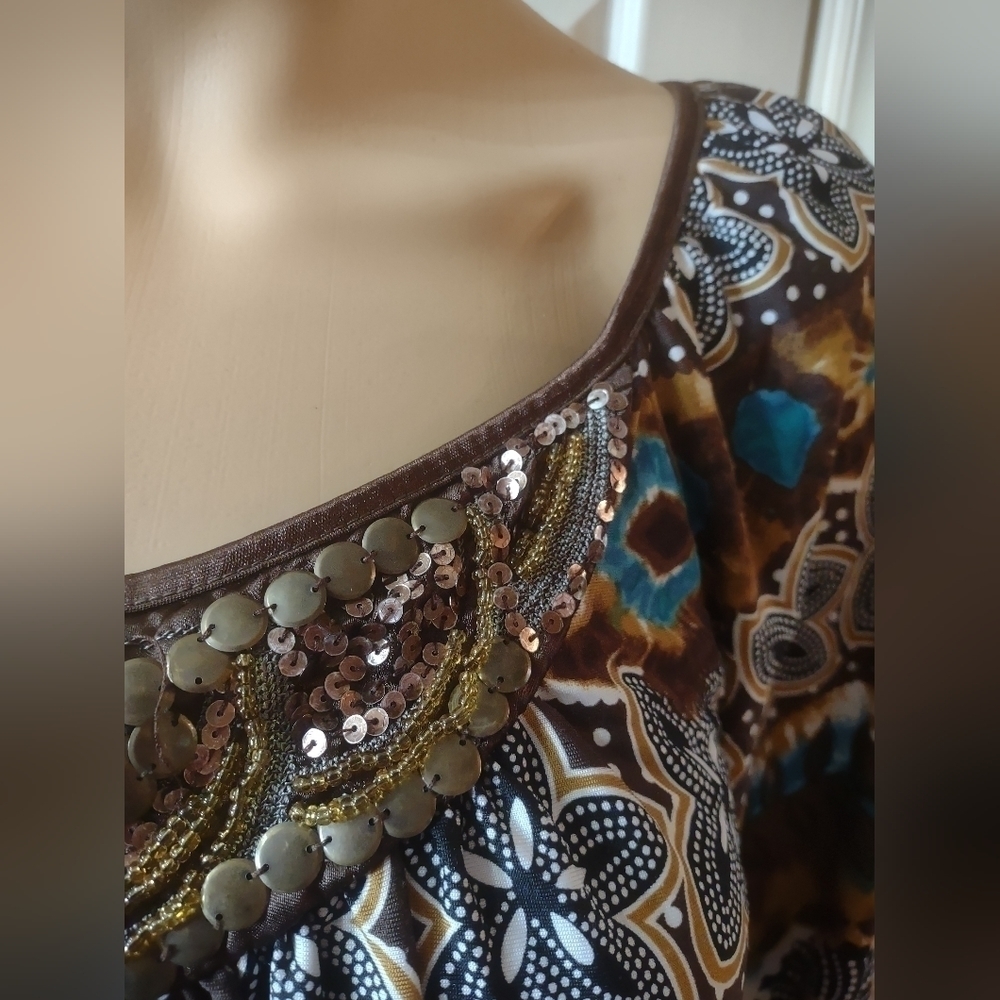 New Directions Woman's Size small beaded long sleeve blouse shirt top - Picture 4 of 9